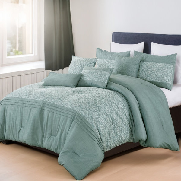 Dakota Fields Axeln 7 Pieces Light Green Embroidery Comforter Set Wayfair